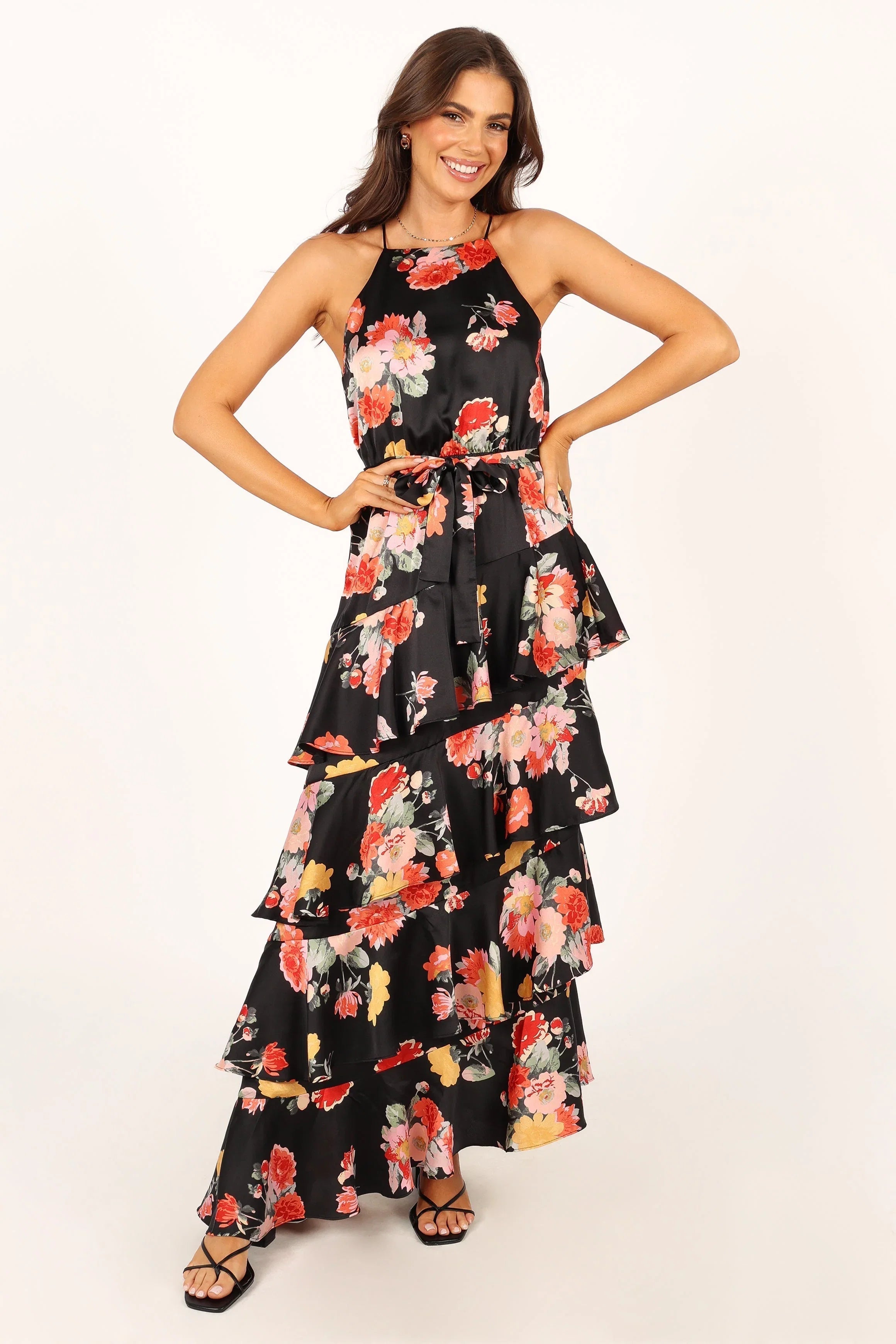 Sarona Halterneck Maxi Dress Black Floral