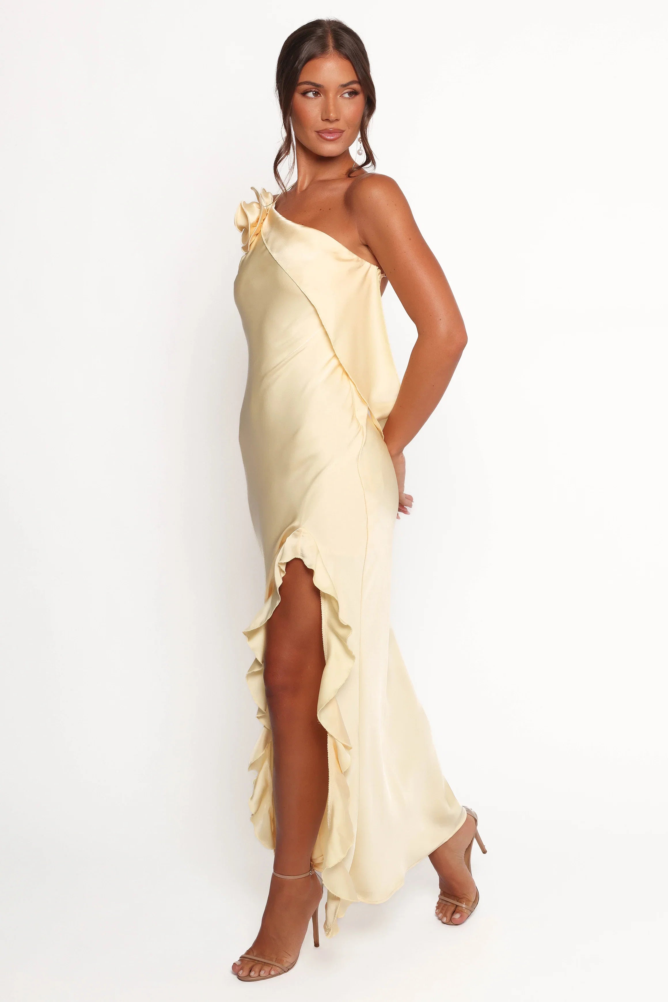 Aila Rosette One Shoulder Dress Butter Yellow