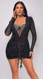 Billie Black Rhinestone Ruched Mini Dress