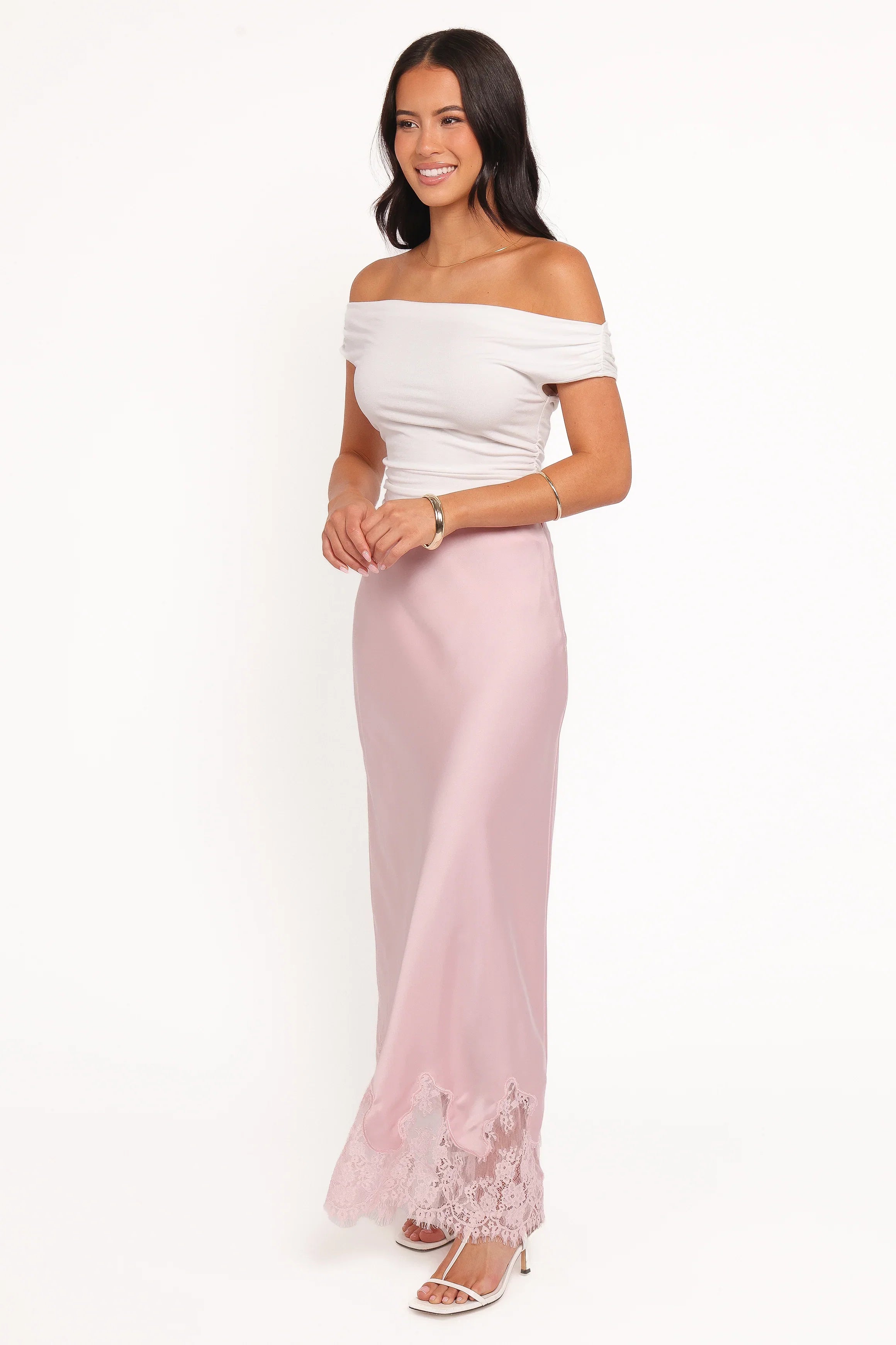 Alira Lace Trim Midi Skirt Pale Pink