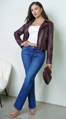 Lunor Moto PU Leather Jacket Burgundy
