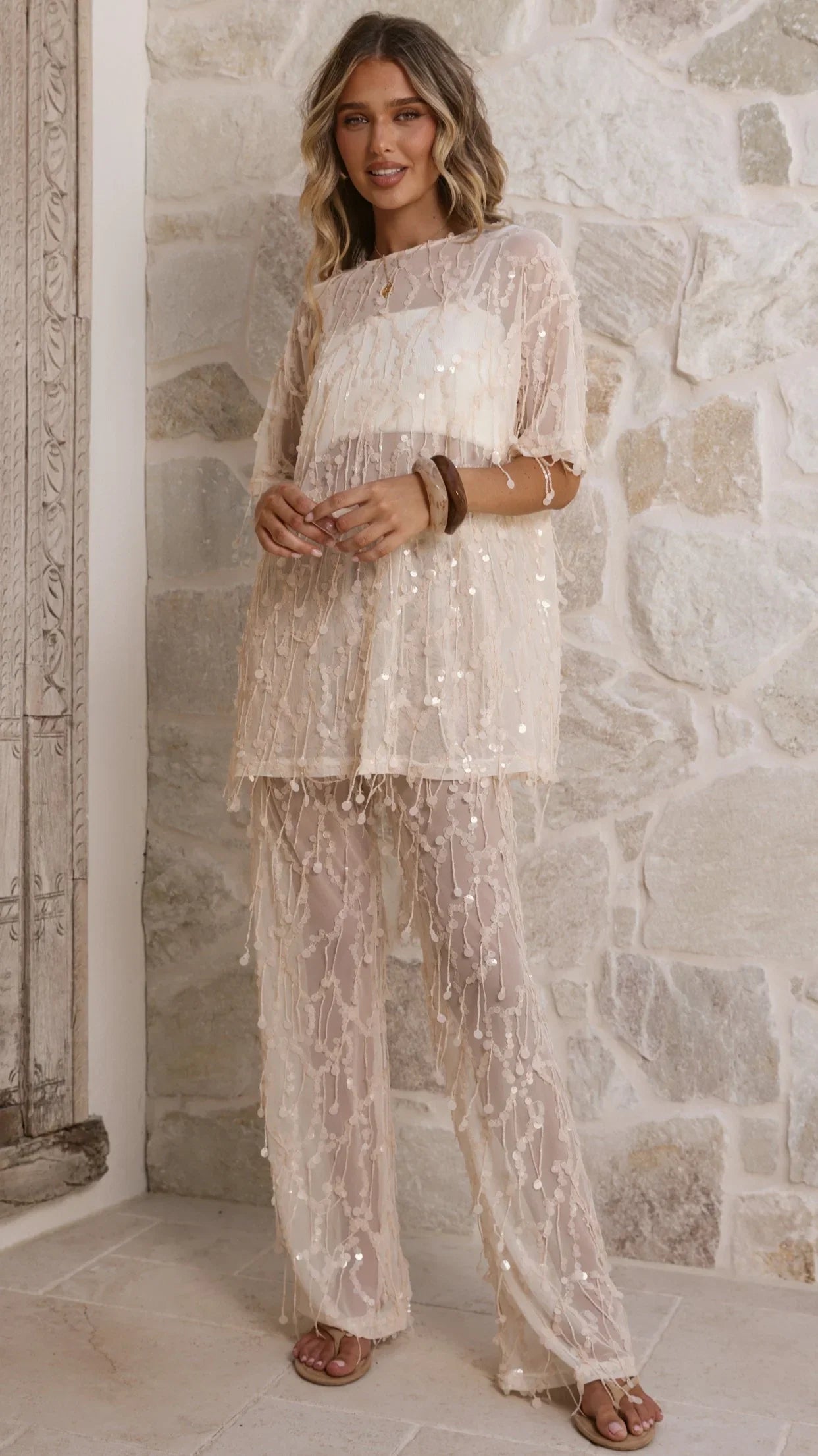 Zabby Sequin Pants Beige