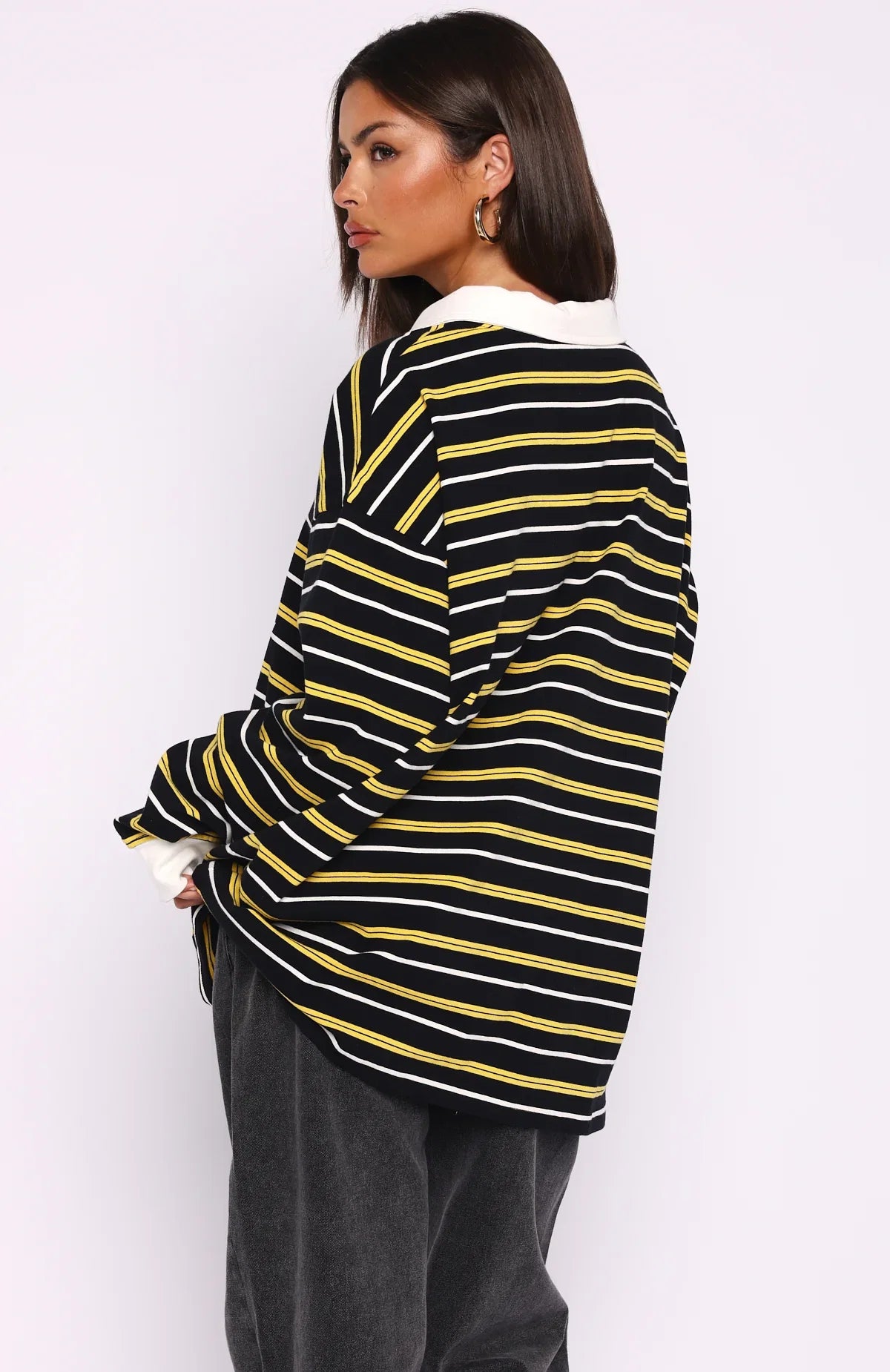 Gentle Affection Long Sleeve Rugby Shirt Black Yellow Stripe