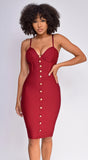 Nelinha Gold Button Bandage Dress Wine