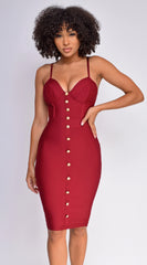 Nelinha Gold Button Bandage Dress Wine