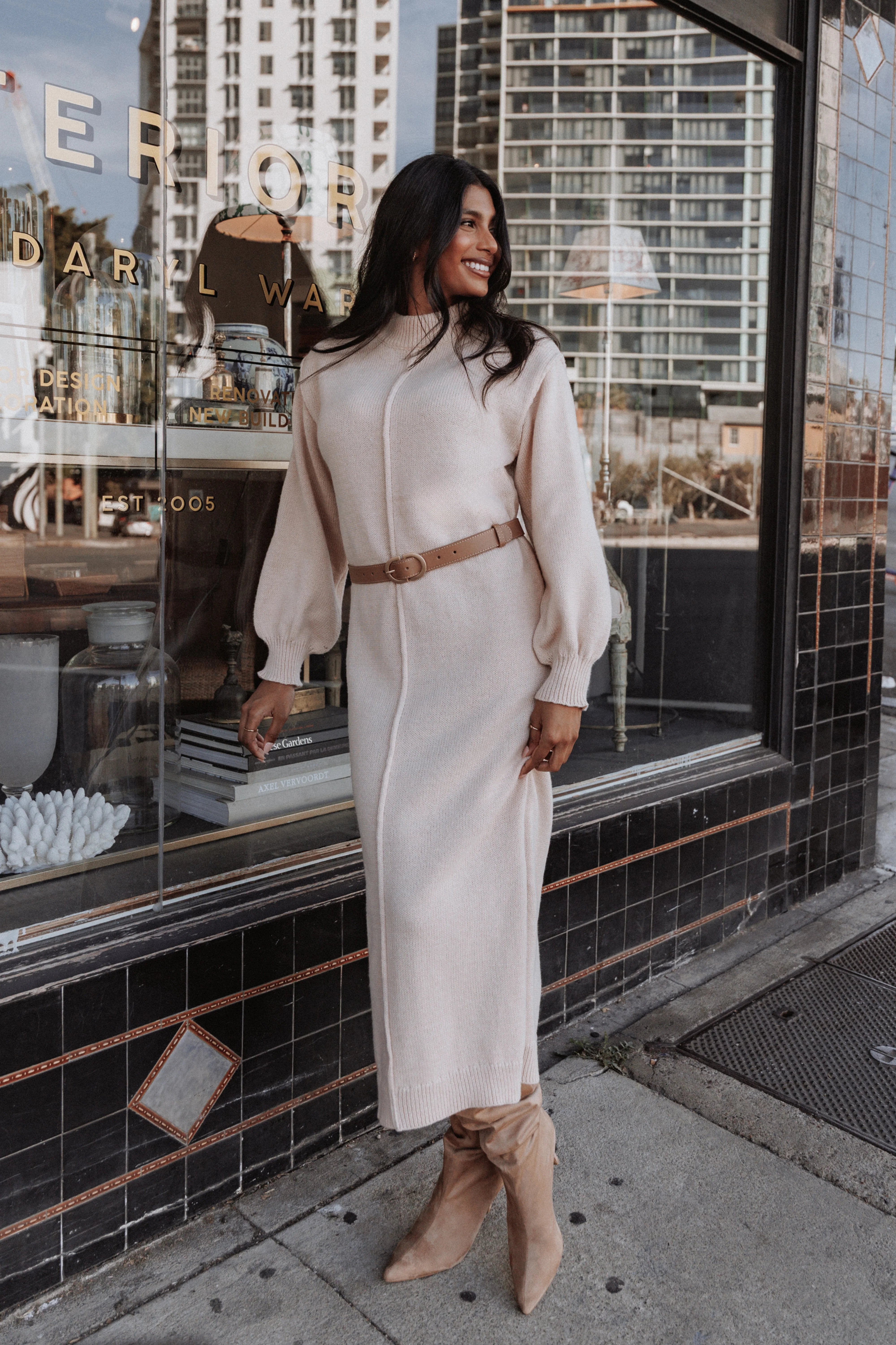 Odile Knit Midi Dress Tan