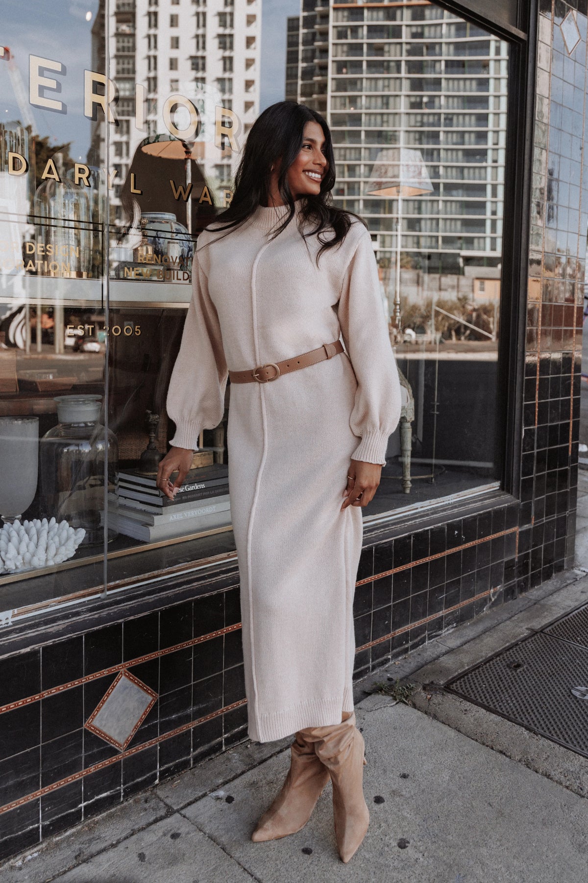 Odile Knit Midi Dress Tan