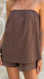 Calliope Strapless Top and Shorts Set Chocolate
