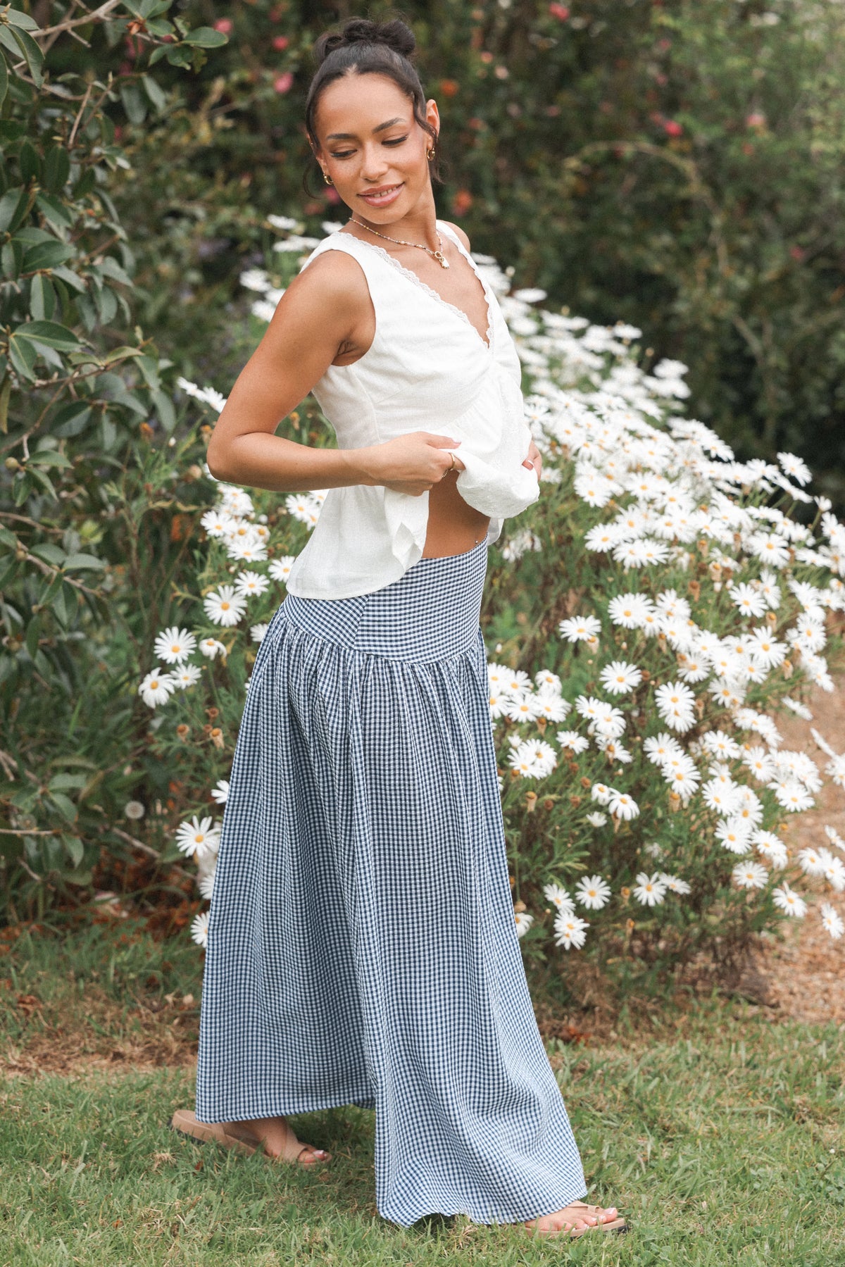 Laurita Maxi Skirt Navy Gingham