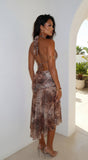 Vireza Animal Print Cowl Neck Maxi Dress Leopard Brown