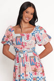Clo Puff Sleeve Midi Dress Pink Blue