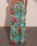 Arellie Tropical Floral Waist Tie Cover Up Pants