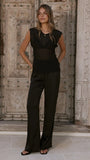Davina Mesh Cap Sleeve Top Black