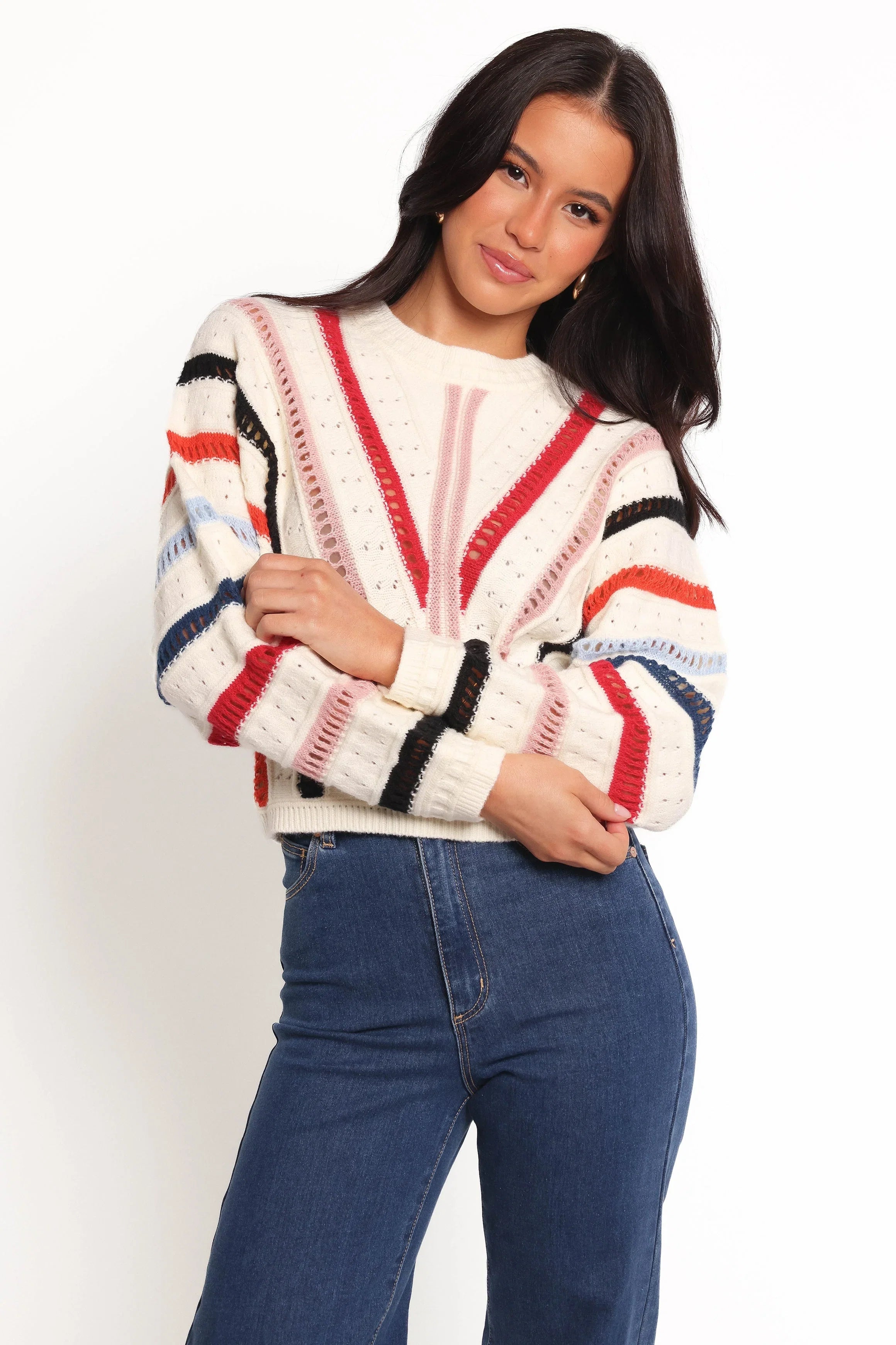 Marie Stripe Knit Sweater White