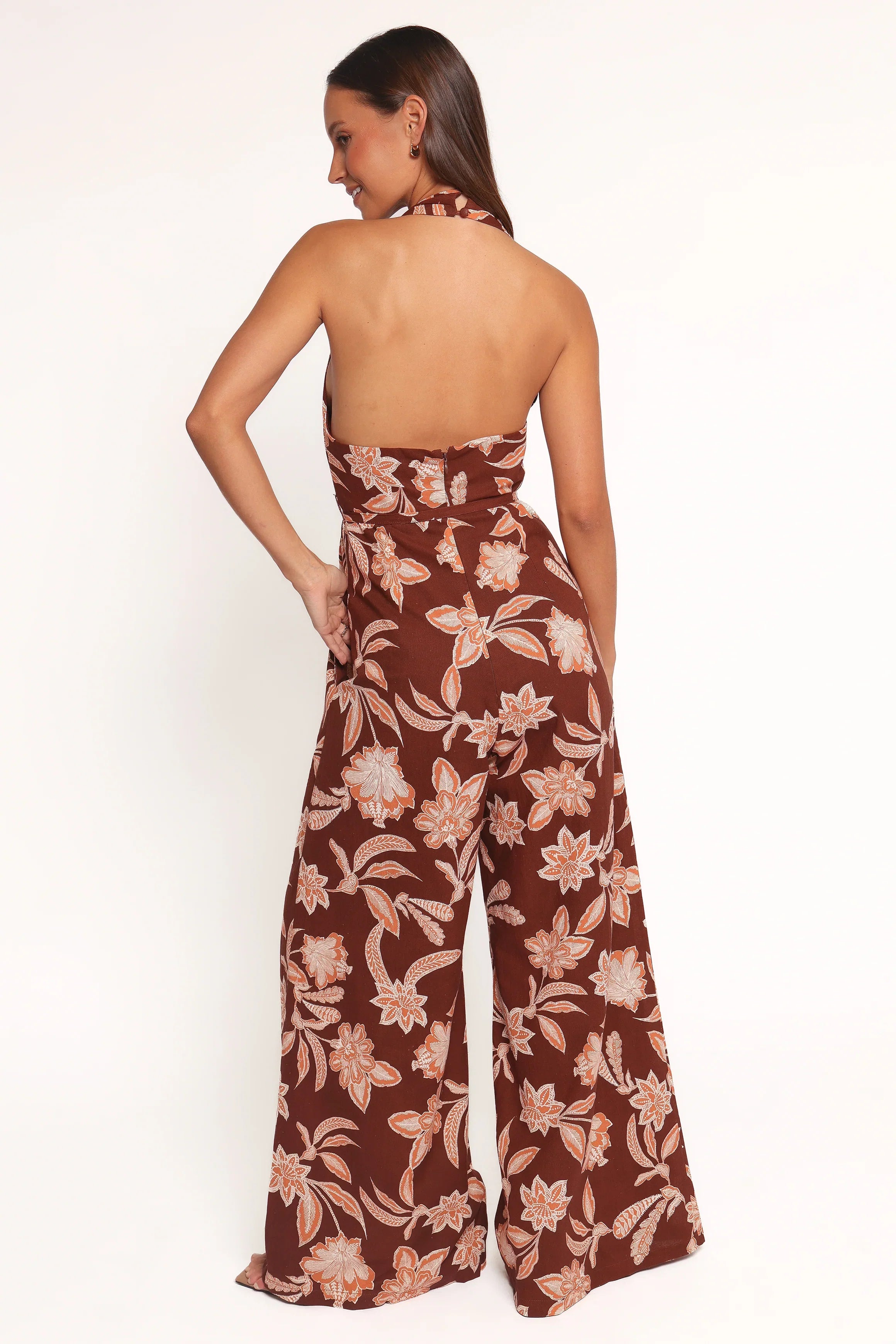 Kehlani Halterneck Jumpsuit Orange Floral
