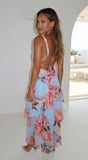 Pivona Peony Tiered Ruffle Maxi Dress Blue