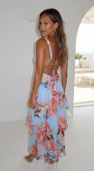 Pivona Peony Tiered Ruffle Maxi Dress Blue