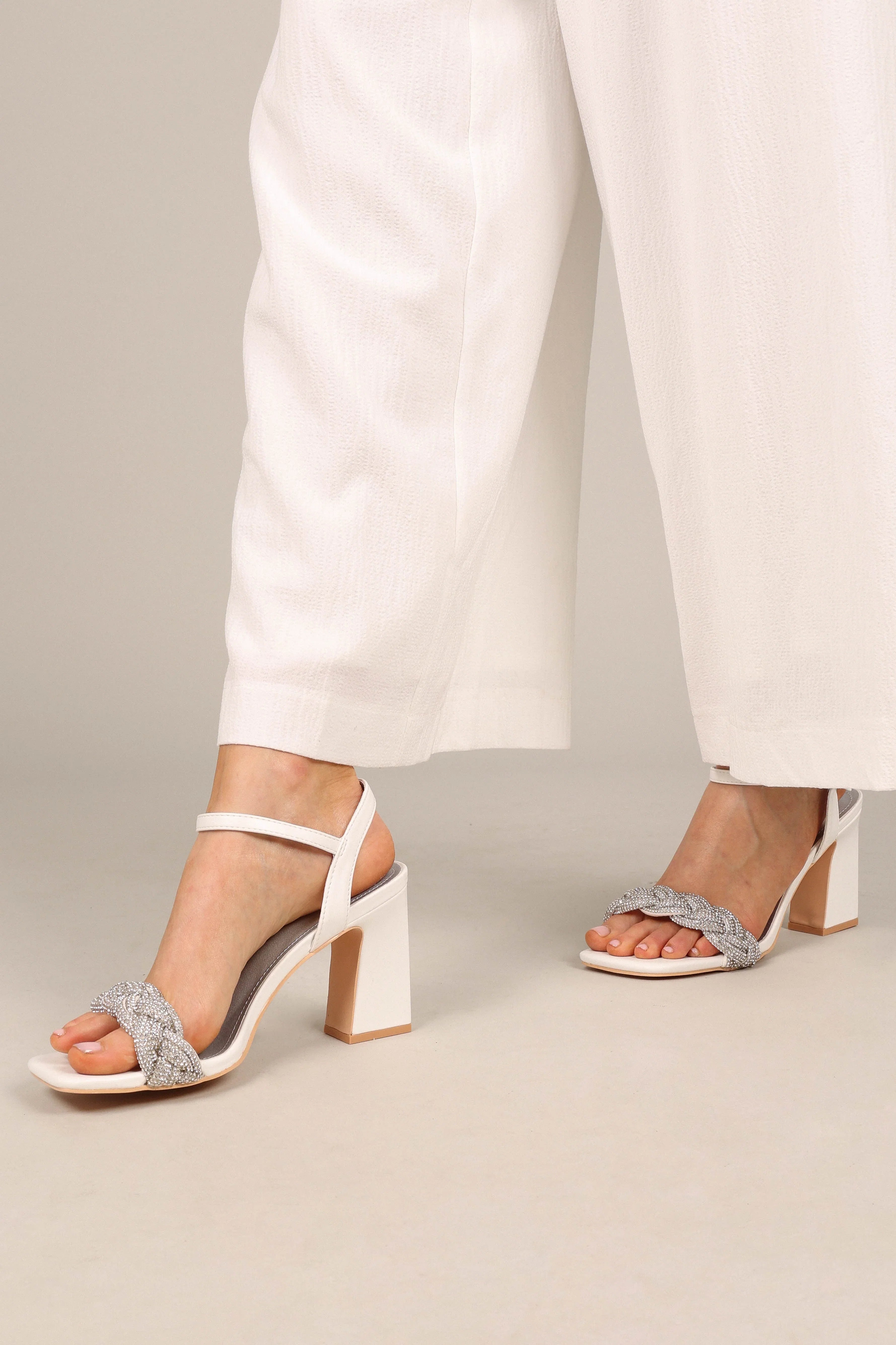 Allure Rhinestone Block Heel White