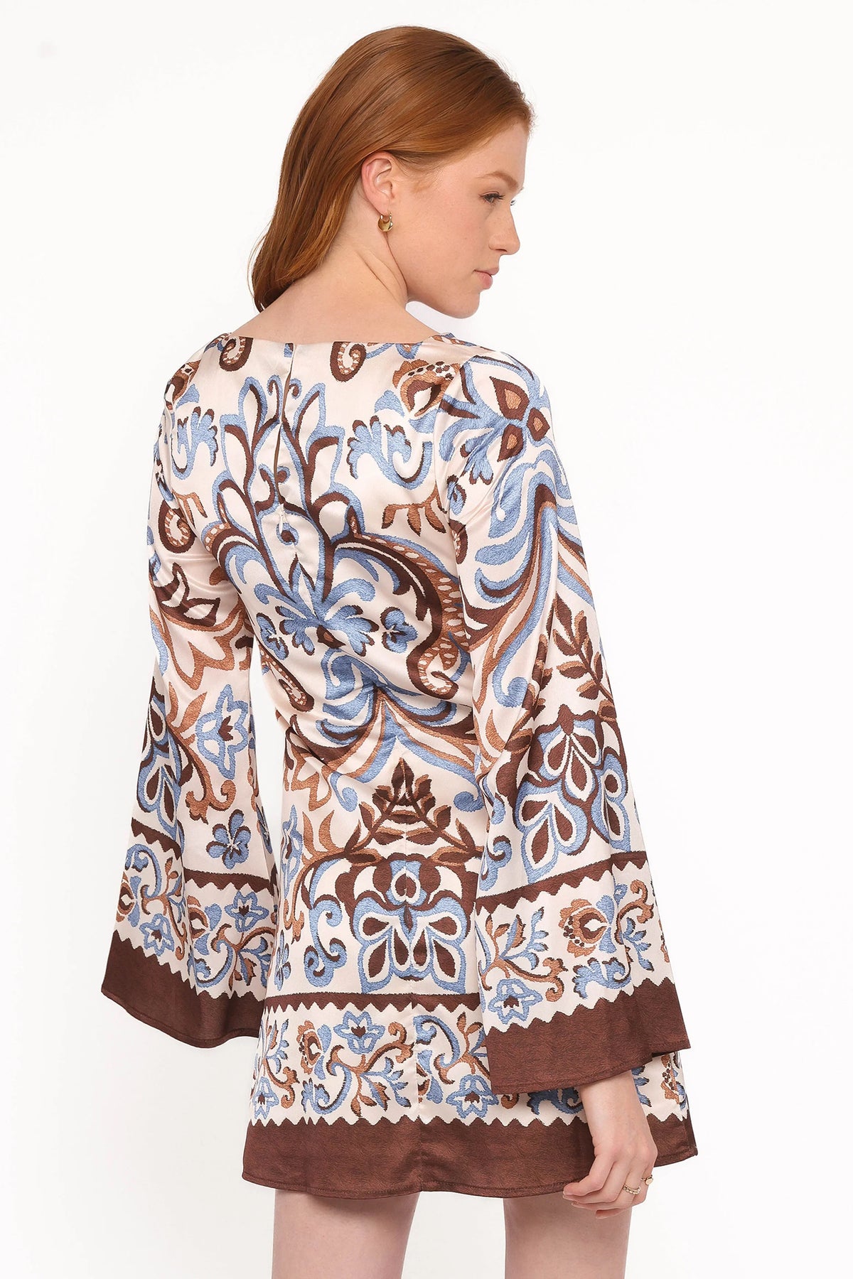Megan Mini Dress Ivory Brown Blue