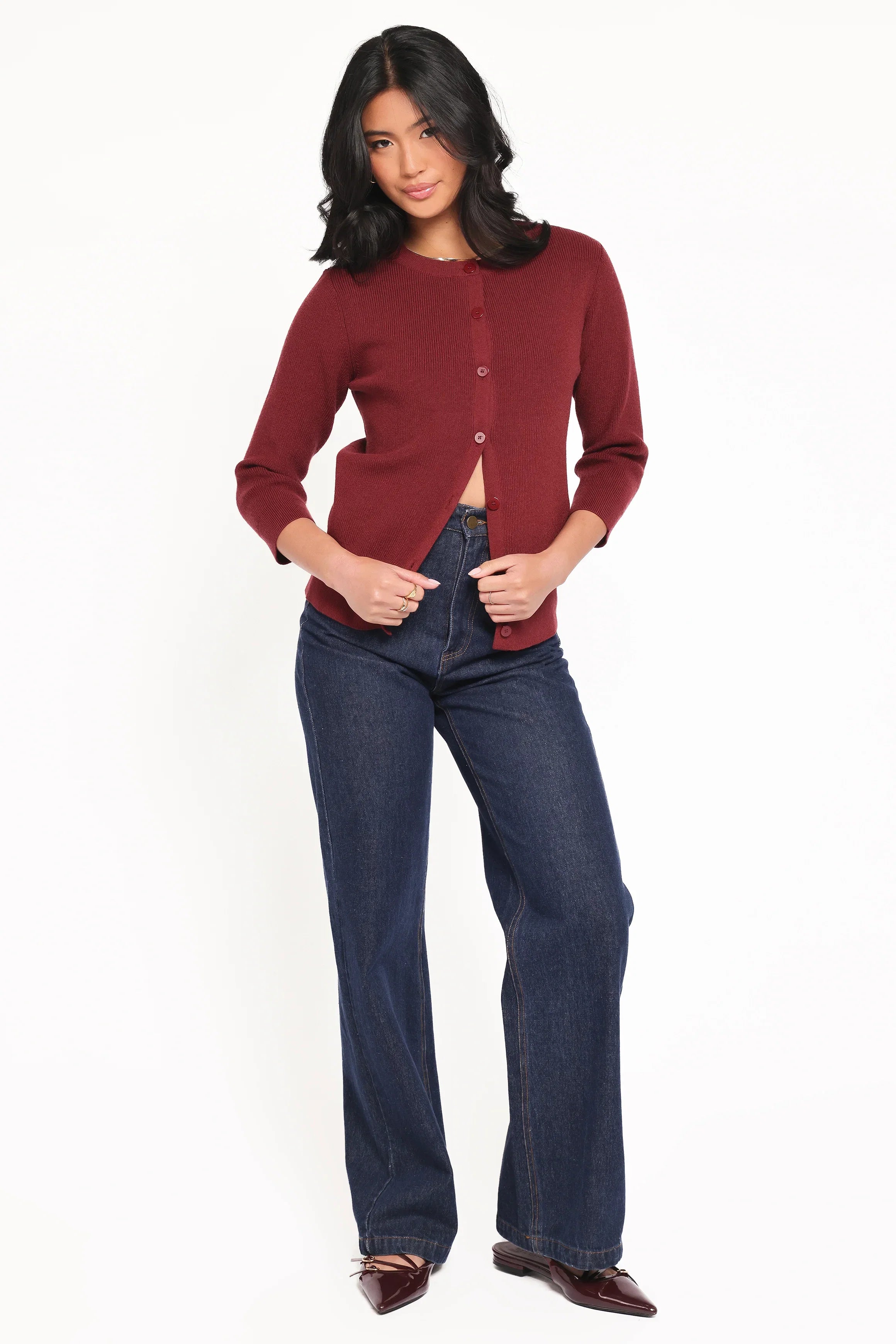 Cataline Button Front Top Wine
