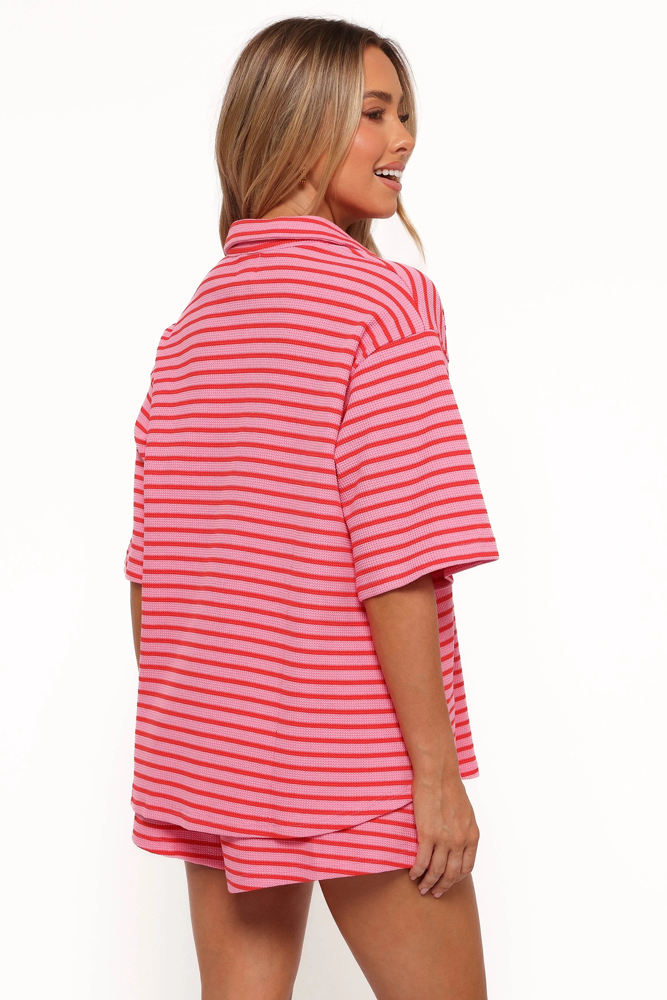 Alden Cotton Knit Set Pink Red Stripe