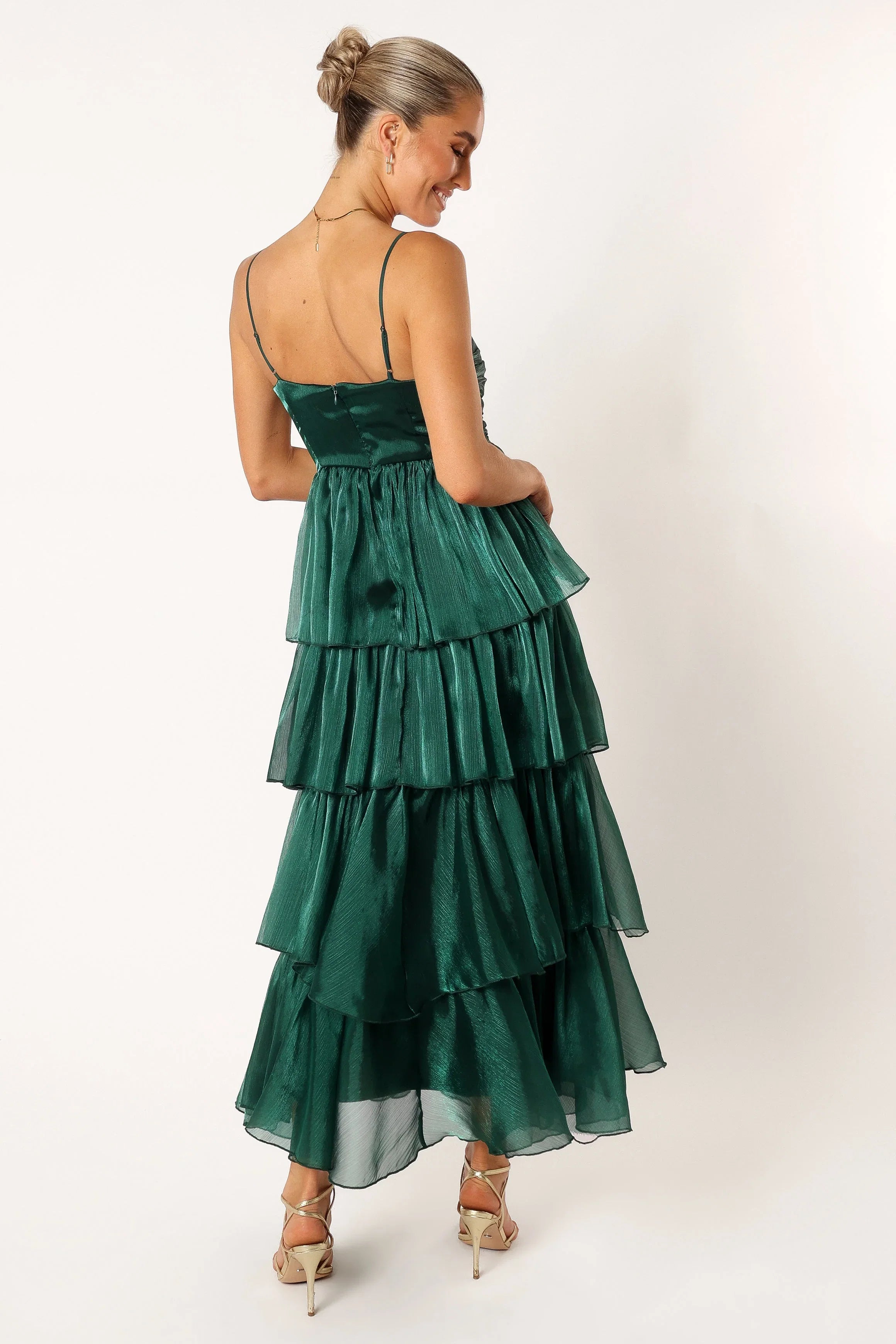 Jace Tiered Maxi Dress Shimmer Emerald