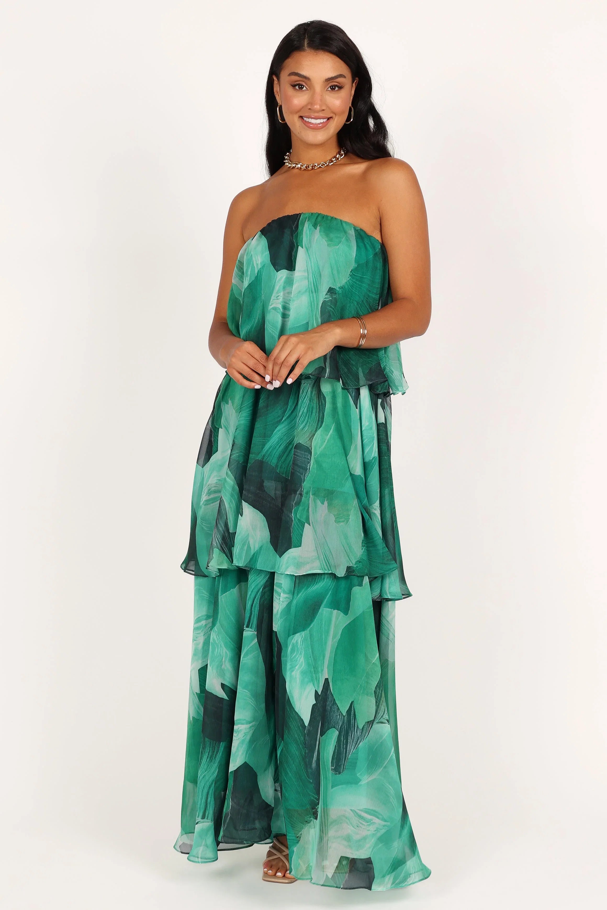 Bloom Strapless Maxi Dress Green Floral