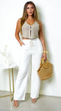 One Take Crop Knit Cardigan Vest Top Taupe