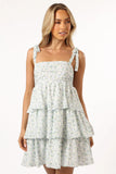 Kylah Ruffle Mini Dress White Blue Floral