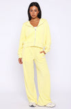 Causing Commotion Terry Wide Leg Sweatpants Lemon