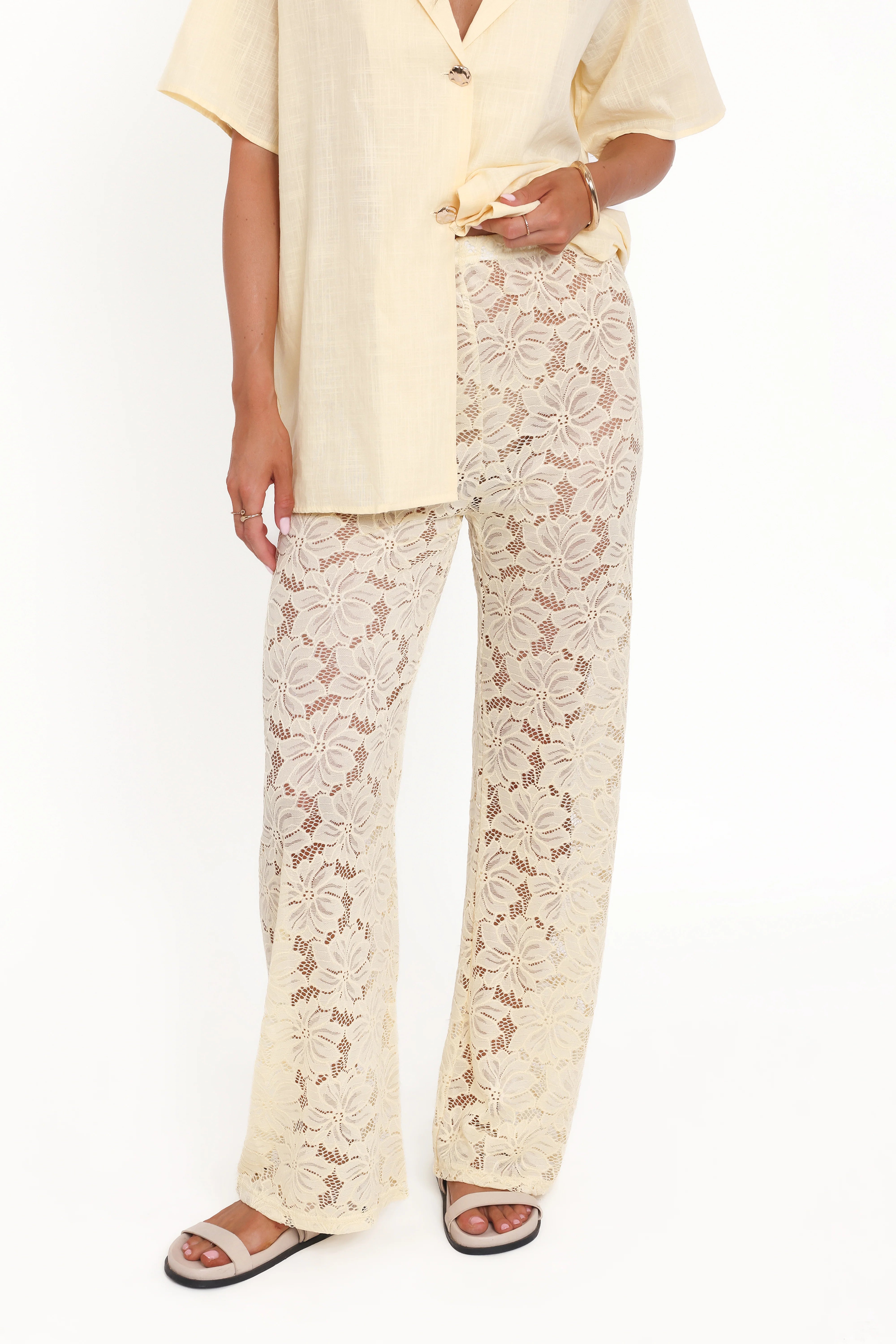 Mindy Lace Pant Set Yellow