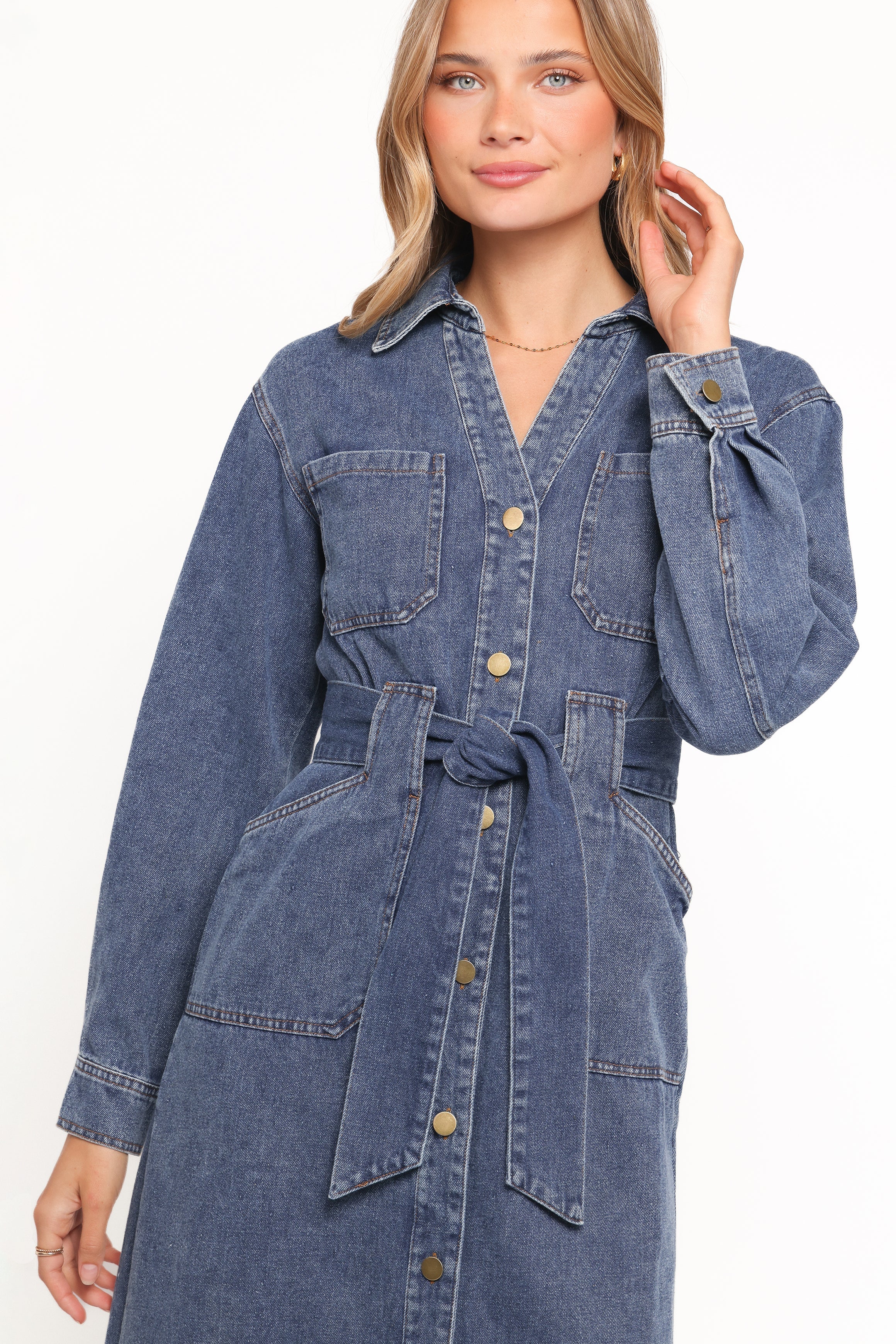 Ballina Long Sleeve Midi Dress Blue Denim