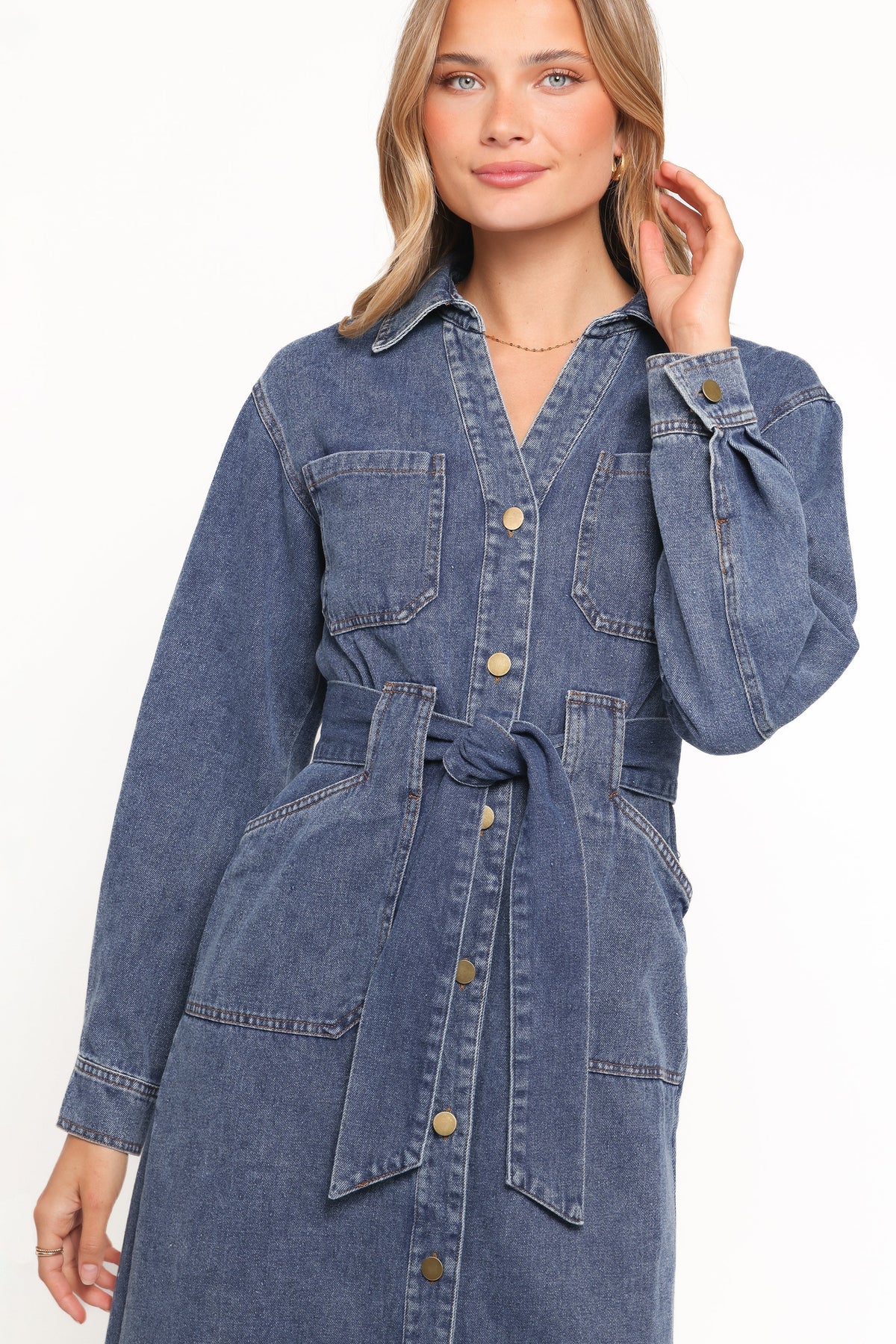 Ballina Long Sleeve Midi Dress Blue Denim