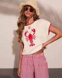 Red Claw Coastline Knit Graphic Lobster Print Sweater