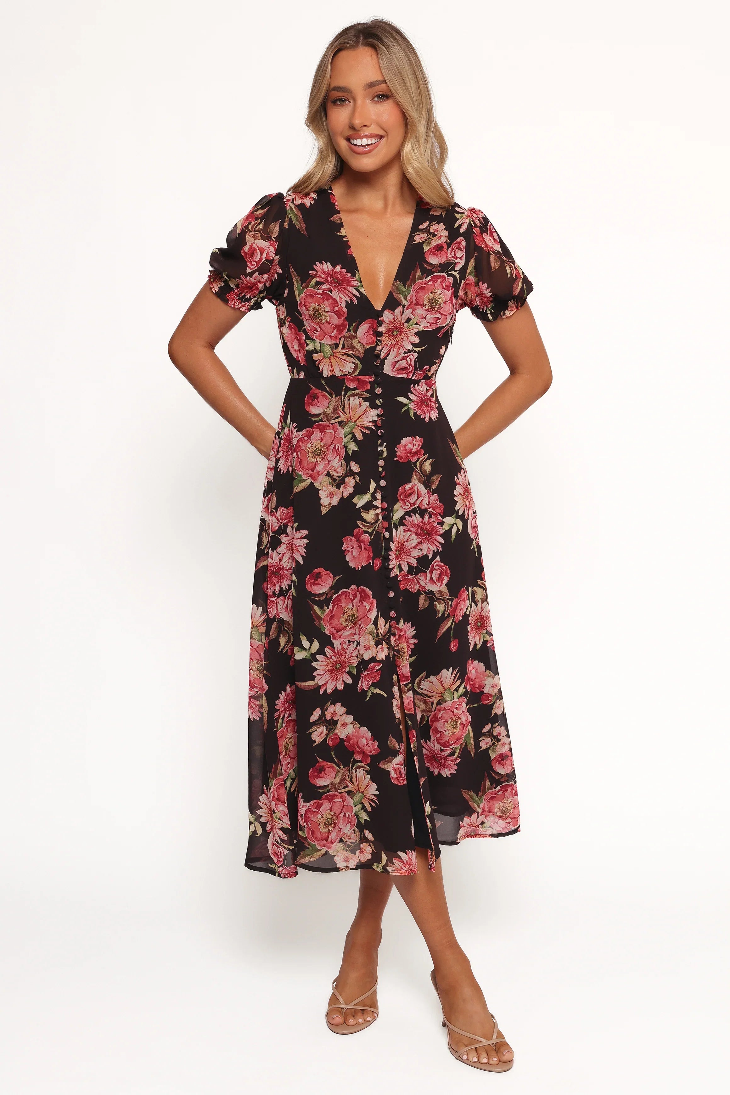 Logen Floral Midi Dress Black Floral