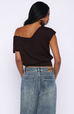 Cant Change My Mind Off Shoulder Cinched Top Chocolate