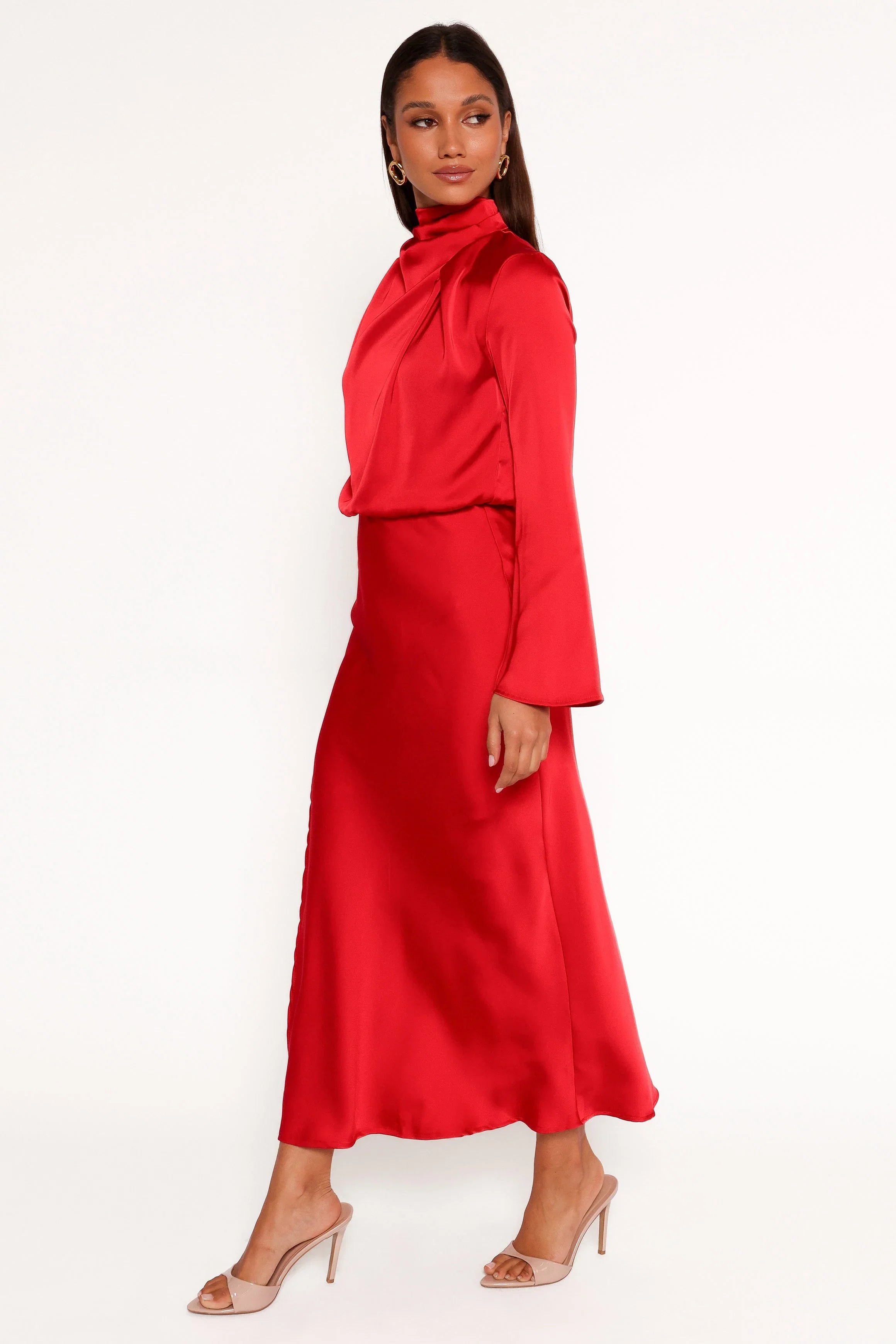 Kristyn Long Sleeve Midi Dress Red