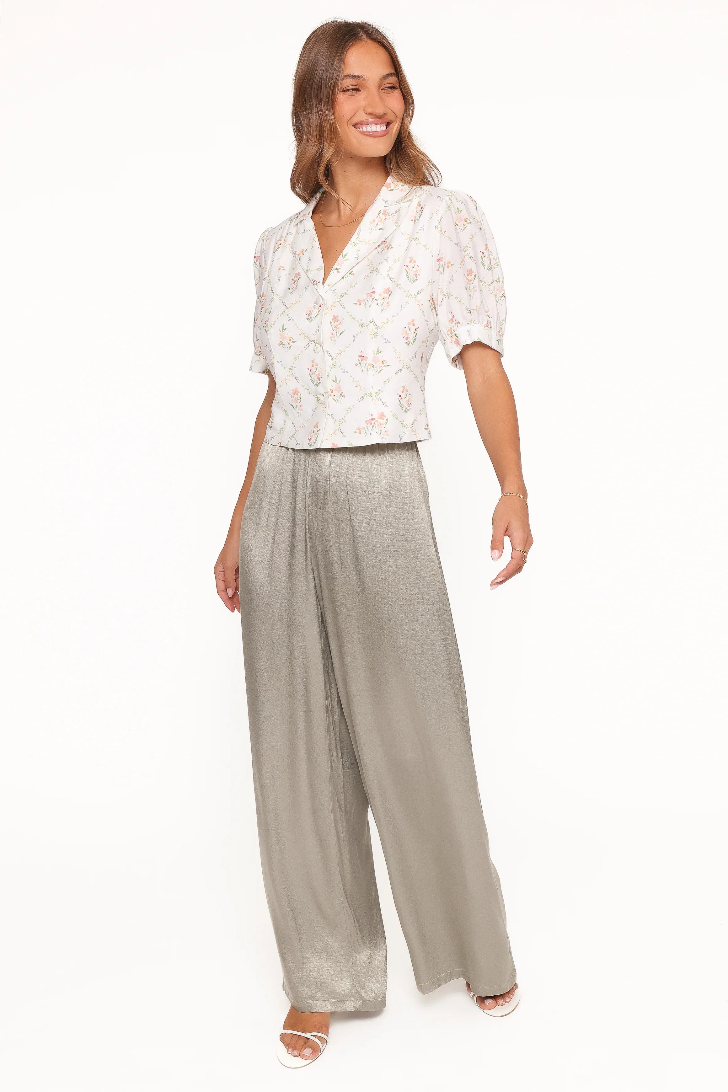 Steele Button Front Top White Vintage Floral
