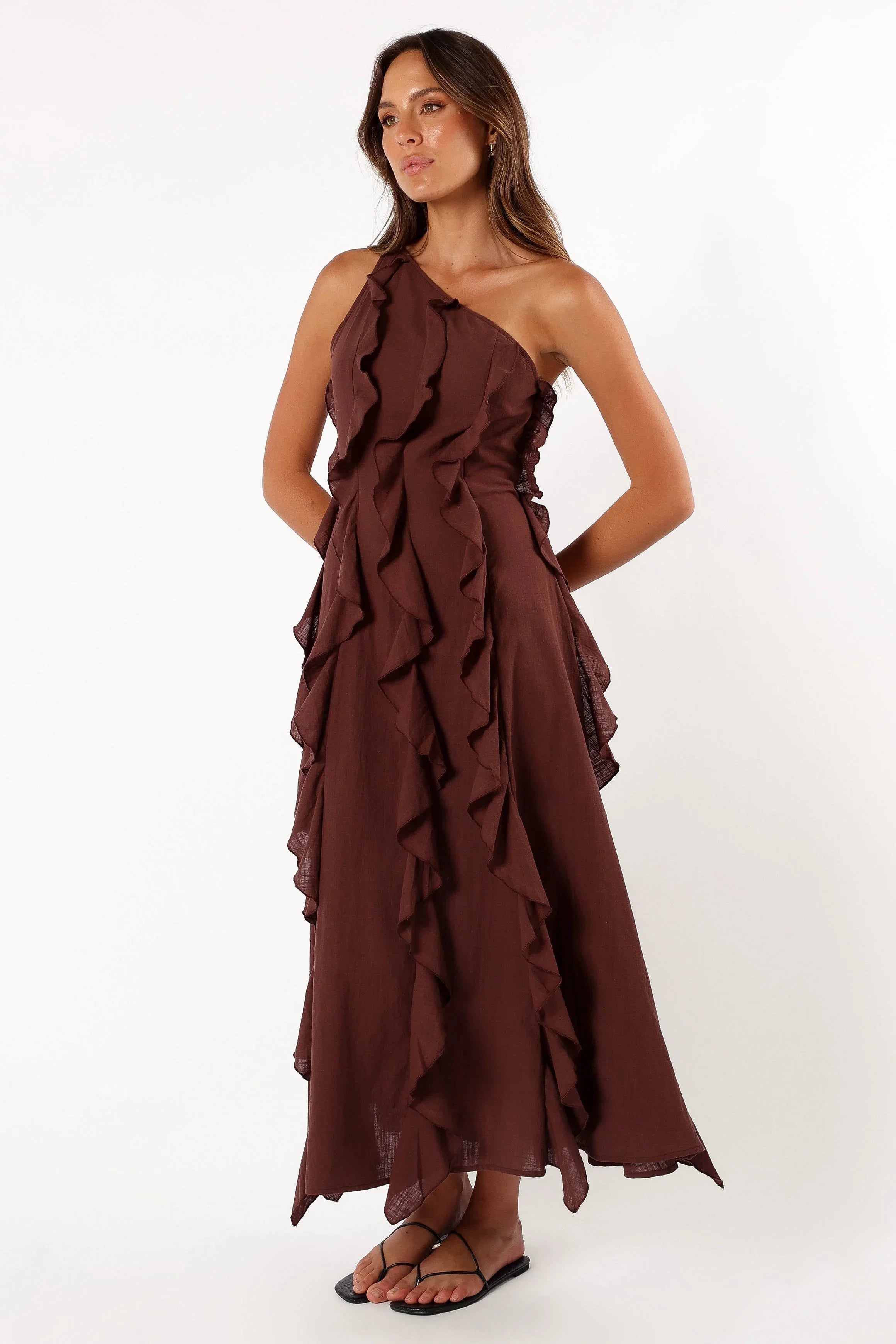 Maggy One Shoulder Dress Chocolate