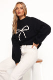 Cecelia Bow Print Mock Neck Knit Sweater Black