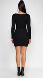 Arsenie Long sleeve Sweater Ribbed Side Slit Mini Dress Black