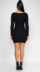 Arsenie Long sleeve Sweater Ribbed Side Slit Mini Dress Black