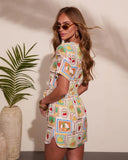 Berry Beachy Fruit Postage Stamp Print Mini Dress
