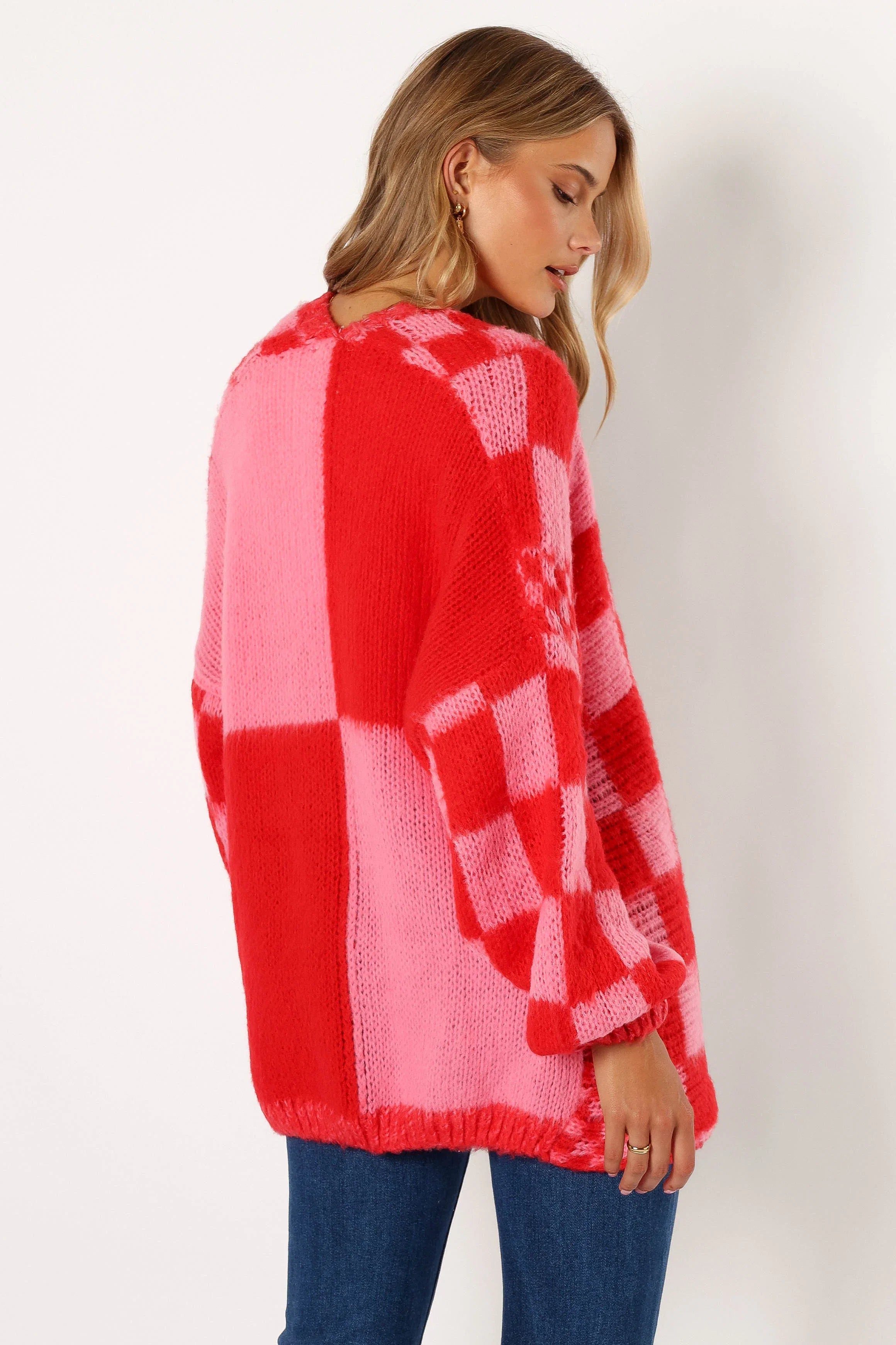 Davina Pattern Open Front Cardigan Red Pink