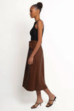 Adaline Faux Leather Midi Skirt Brown