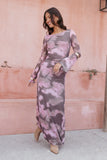 Pandora Long Sleeve Maxi Dress Pink Brown Print