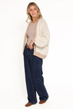 Anige Contrast Trim Cardigan Cream