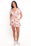 Kensie Tie Waist Romper Red