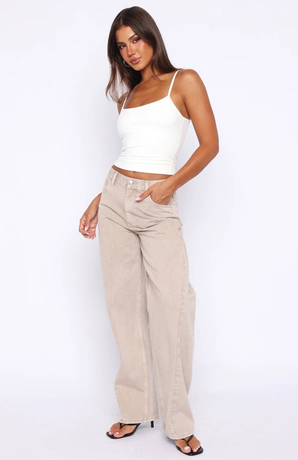Kiara Mid Rise Barrel Leg Jeans Sesame Wash