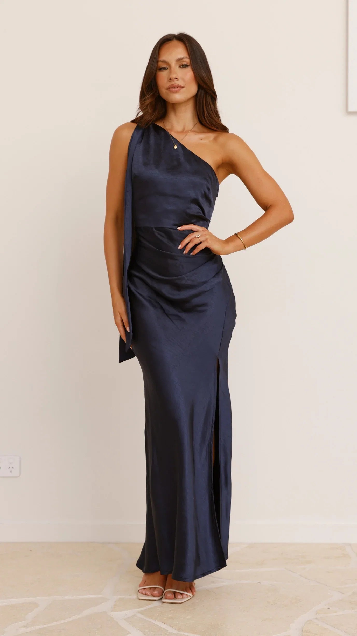Halle One Shoulder Maxi Dress Navy